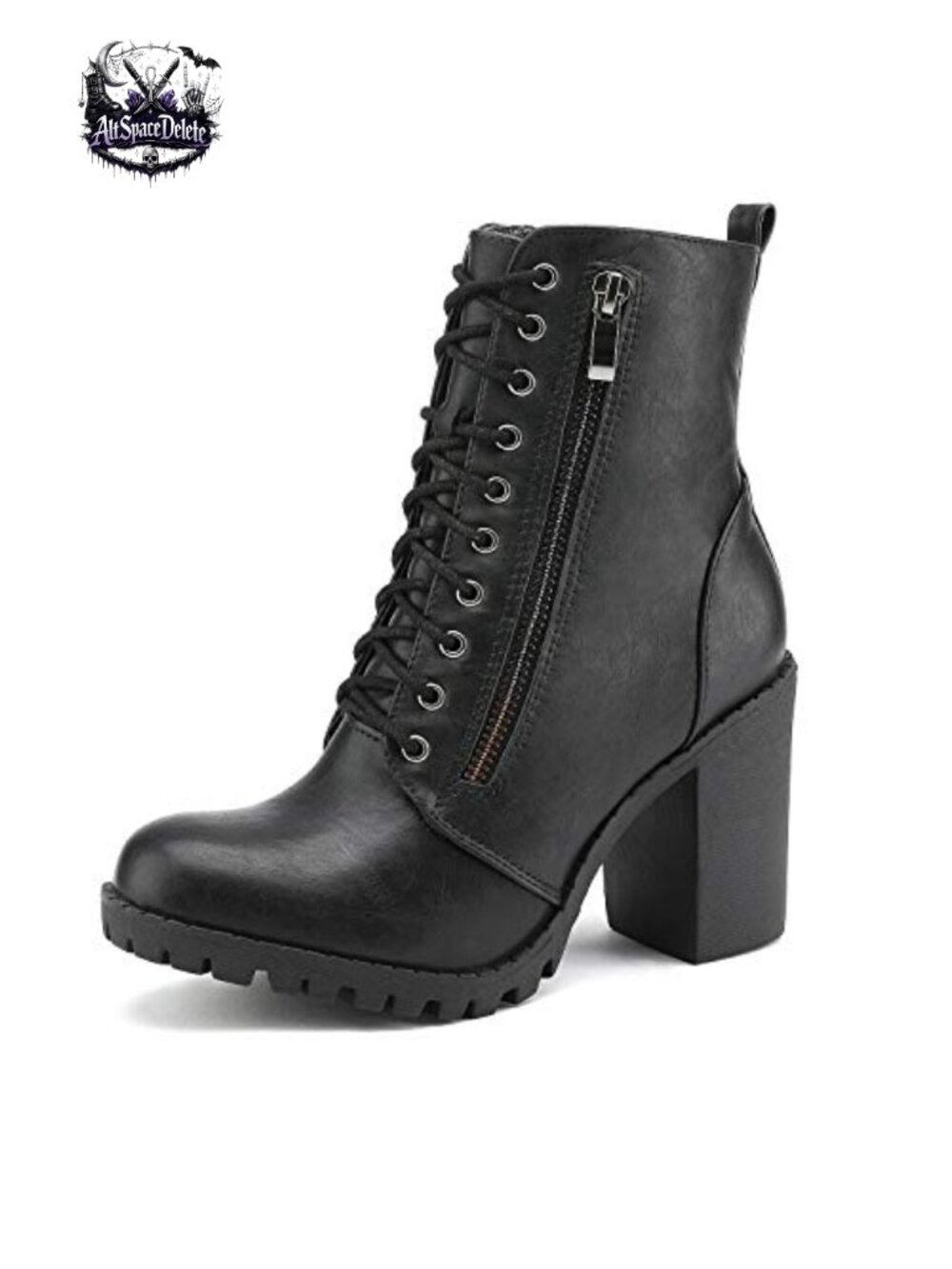 Faux Leather Combat Ankle Booties Chunky Heel Lace Up